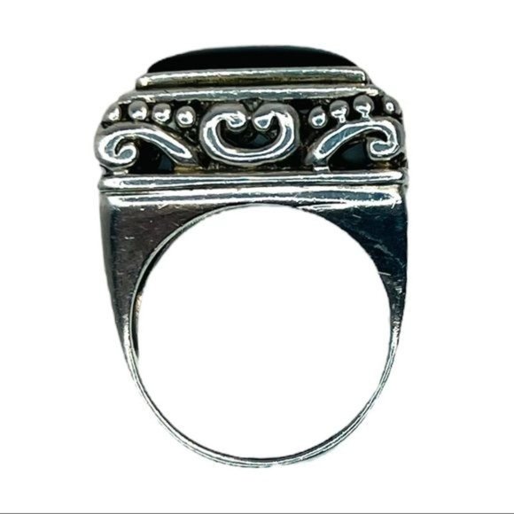 925 Sterling Silver Jewelry - 925 Thailand Silver Filigree Large Square Statement RingW/ Black Onyx Cabochon